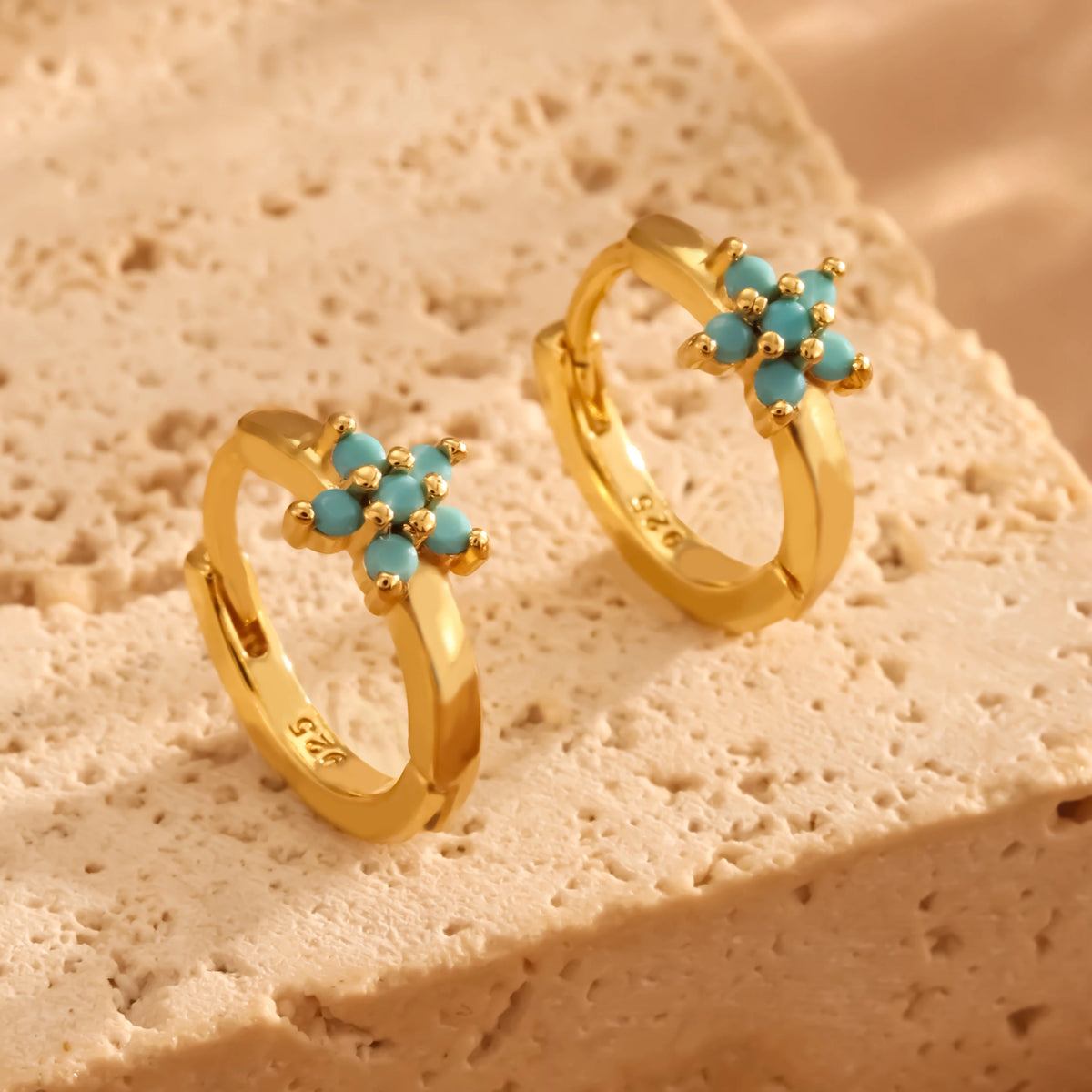 ZAKOL Luxury Turquoise Hoop Earrings for Women Temperament Gold Color Plated Micro-Intact Blue Zircon Party Ear Accessories