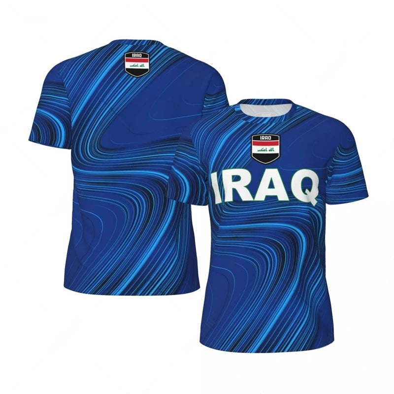 Mens Iraq Flag Print Football Jersey Fashion National Emblem Sports Shirt Plus Size Breathable Casual T Shirts