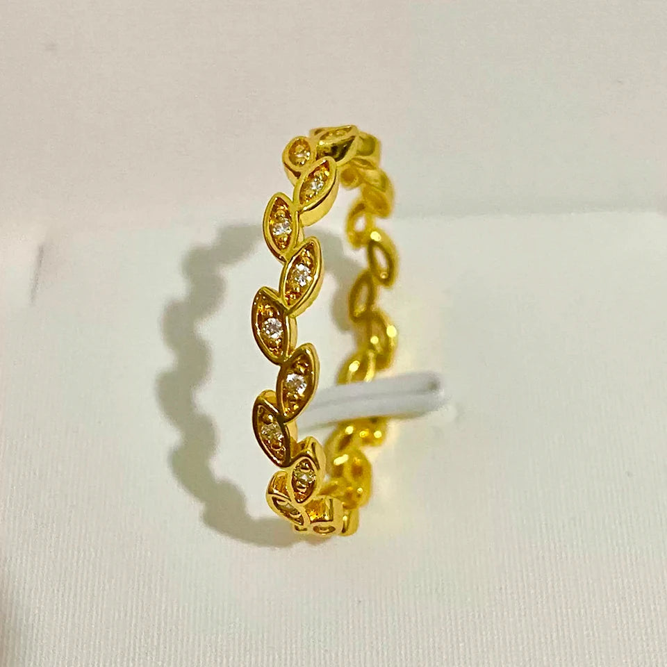 ZAKOL Minimalist Fashion 18K Gold Color Leaf Zircon Finger Ring for Women Exquisite Anniversary Birthday Jewelry Gift