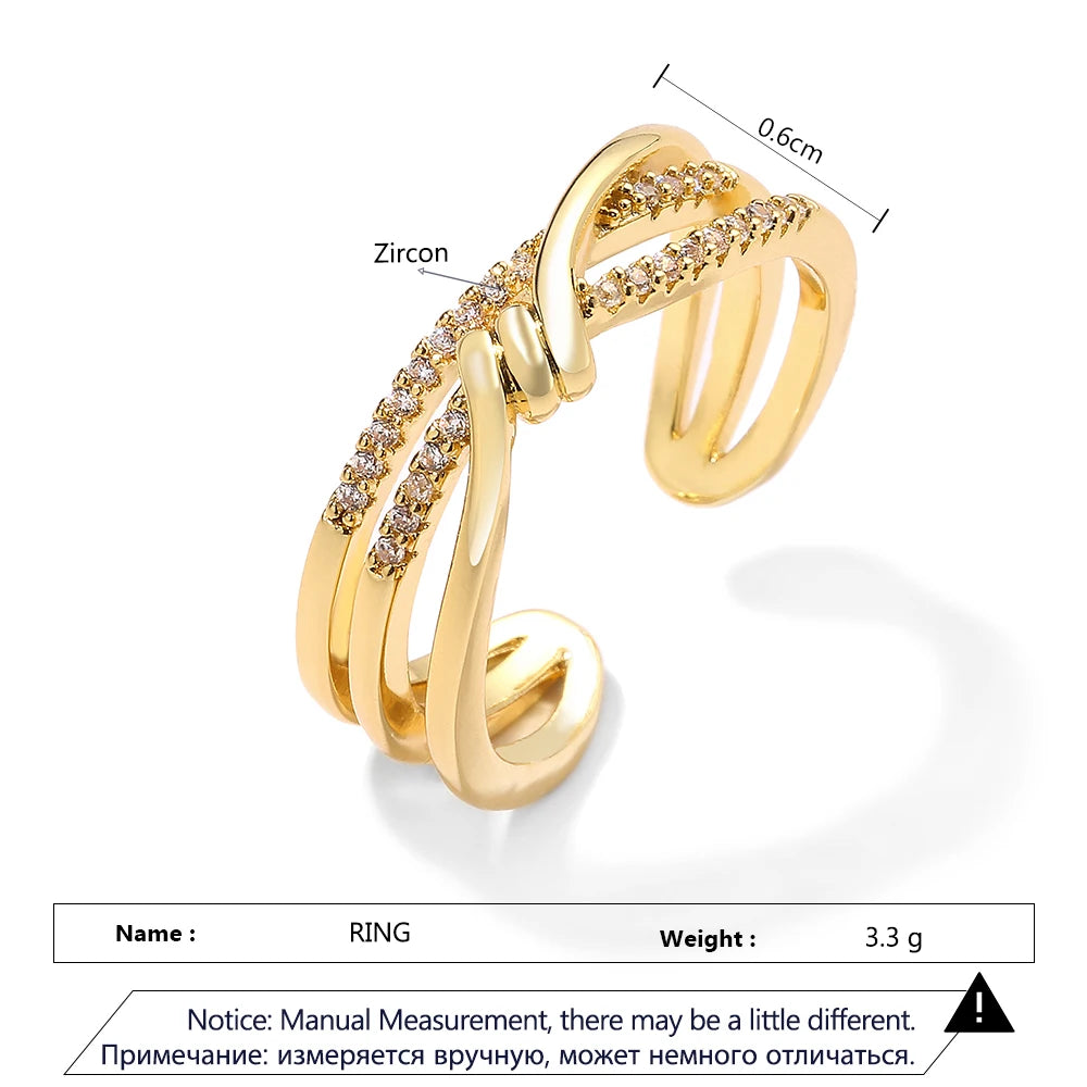 ZAKOL Fashion Double Layers Zircon Rings for Women Gold Color Plated Open Stainless Steel Ring Aesthetic Party Wedding Jewelry