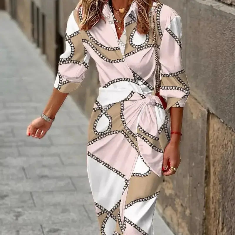 New Women's Spring Summer Printed Long Sleeve Lapel Casual