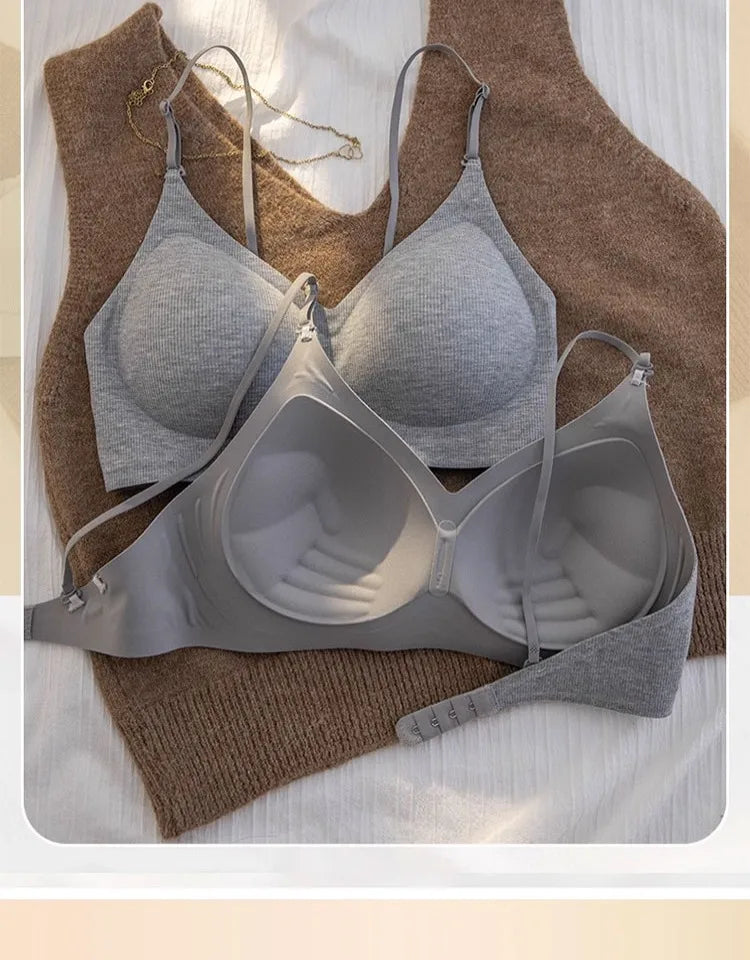 セクシー Bralette Small Chest Gathering Seamless Thin Straps Backless Wirefree Comfort Fixed Cup Lingerie Invisible Support Women US