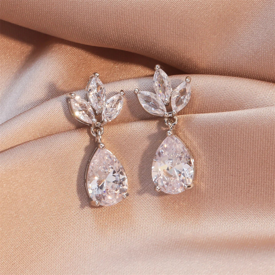 ZAKOL 9 Types Classic Sparkling Water Drop Zircon Pendant Dangle Earrings for Women Gorgeous Bride Bridesmaid Earring Jewelry