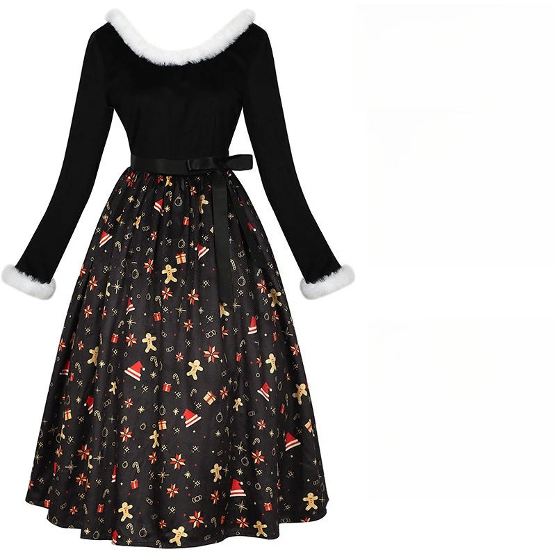 Christmas Themed Print Dress Family Atmosphere Party Event Costume Christmas Halloween Cos Costume