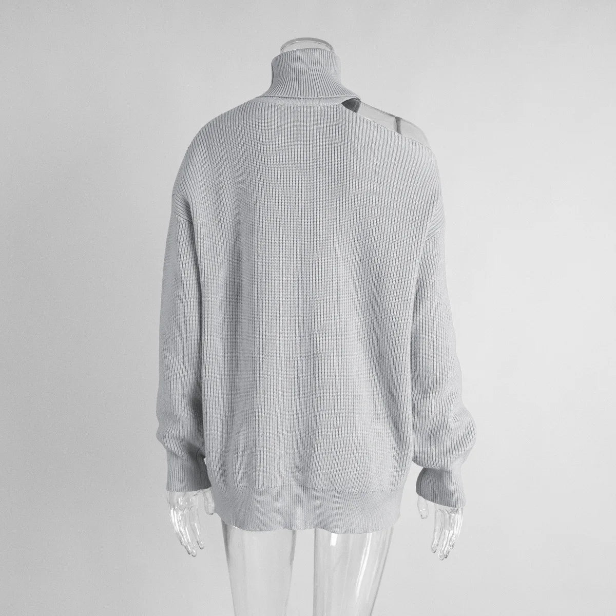 Women New Turtleneck Cutout Shoulder Pullover Long Sleeve Ribbed Knit Trendy Loose Fit Sweater Autumn Winter Fashion Streetwear