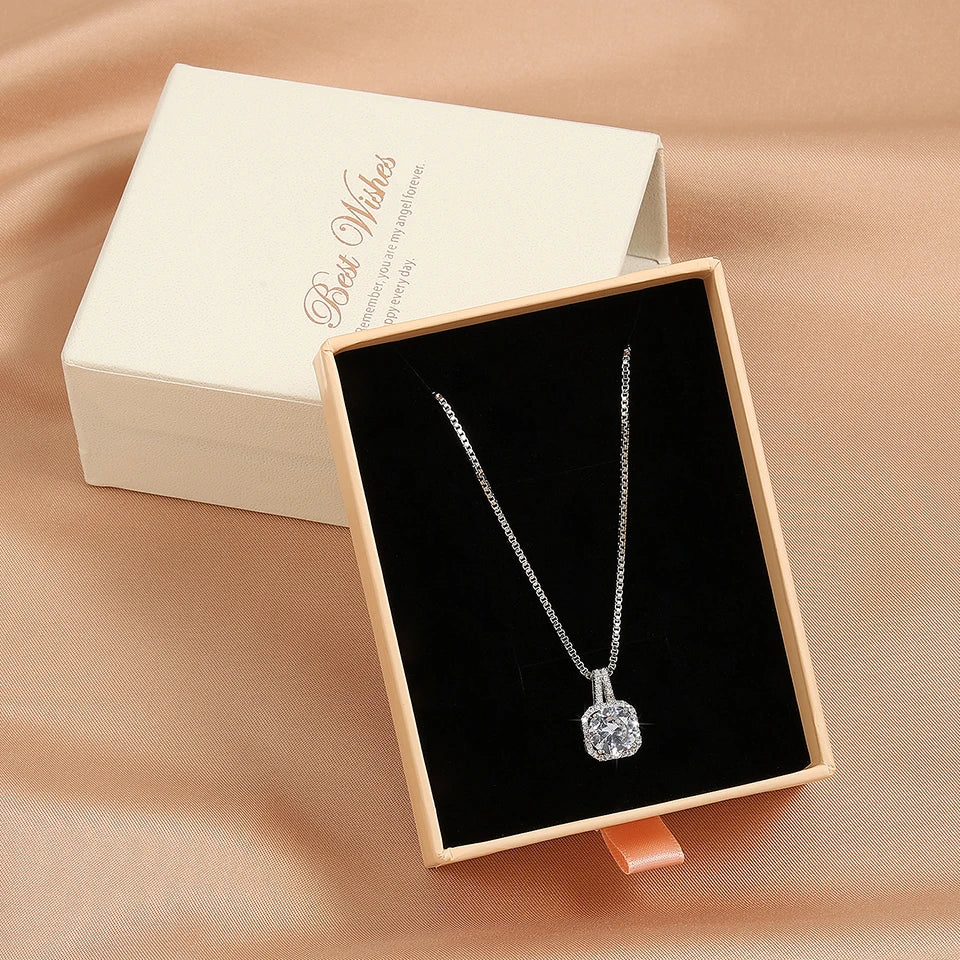 ZAKOL Simple Geometric Crystal White Zircon Pendant Necklace For Women Silver-Color Wedding Party Jewelry Gift With Box