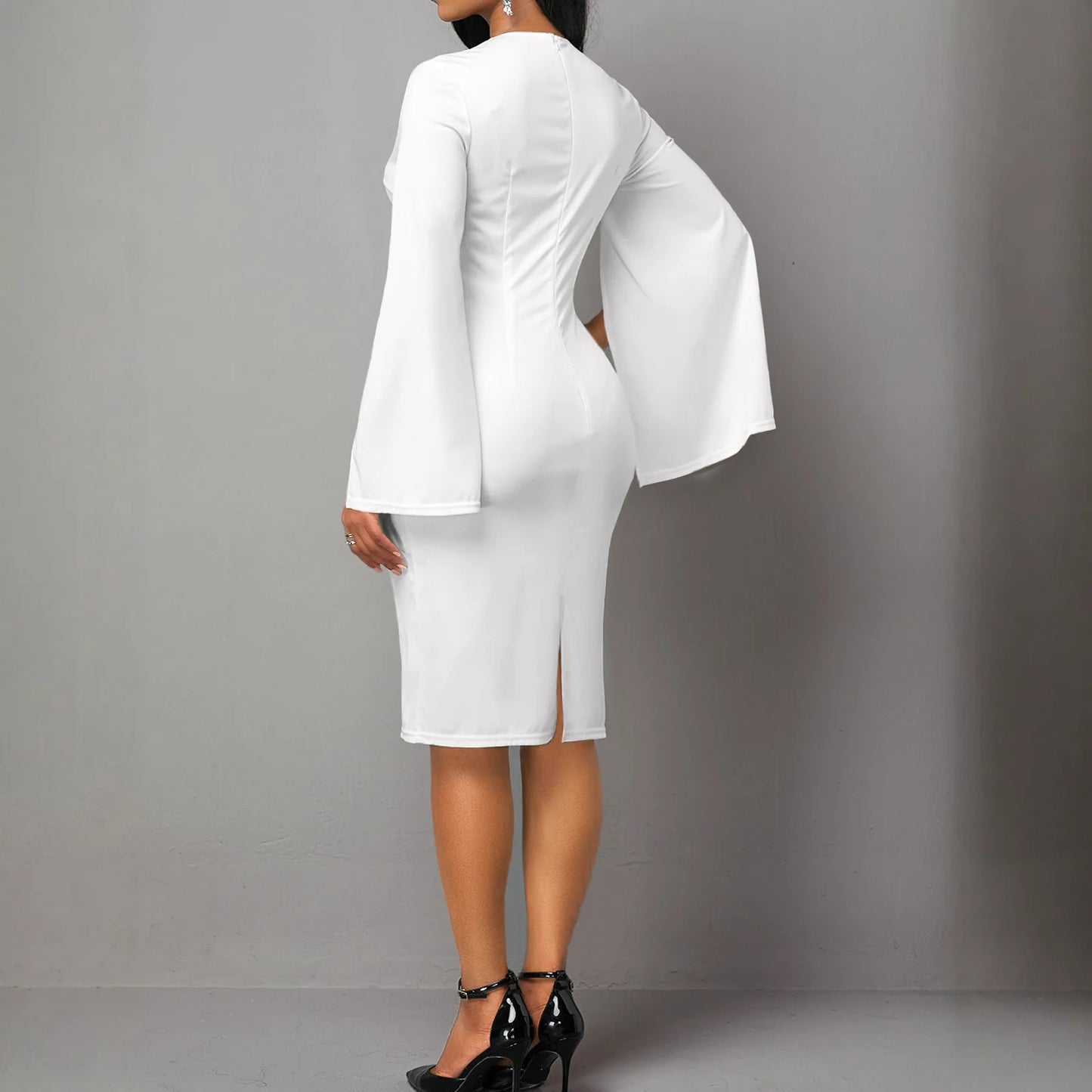 New Arrival Floral Print Office Midi Dress – Long Sleeve Pencil Style