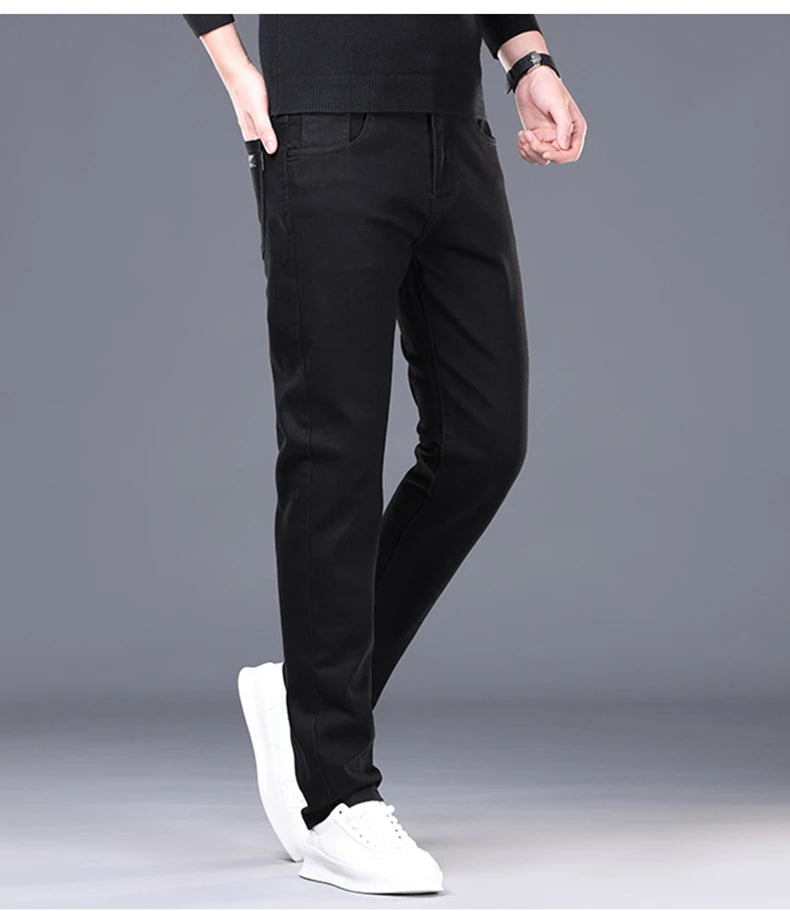 Spring and Summer New Men's Jeans Simplified Korean Edition Slim Fit Straight Leg Versatile Shaped Mid Waist Elastic Men's Jeans