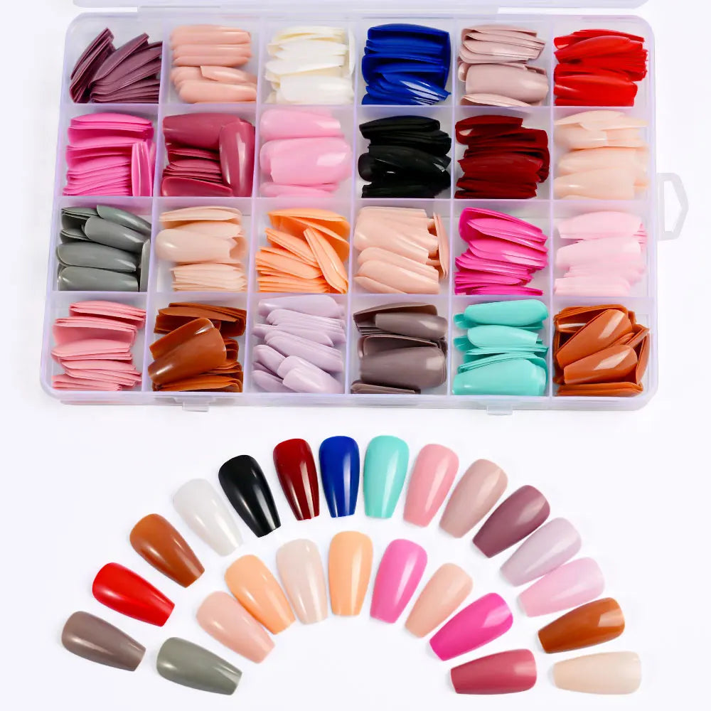576Pcs Colorful Press on Nails Acylic Nails Tips Extension Square Ballet Full Cover Fake Nails Coffin Artificial Fingernails