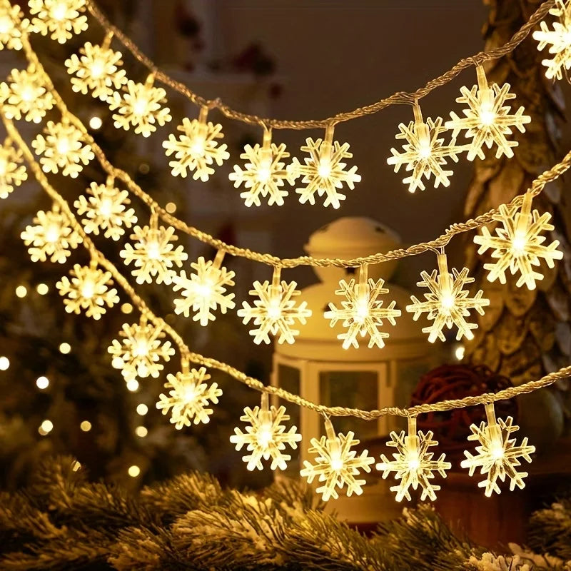 Christmas Snowflake String Lights LED Fairy Lights USB/Battery Powered Garland 2024 New Year's Wedding Party Xmas Decorations