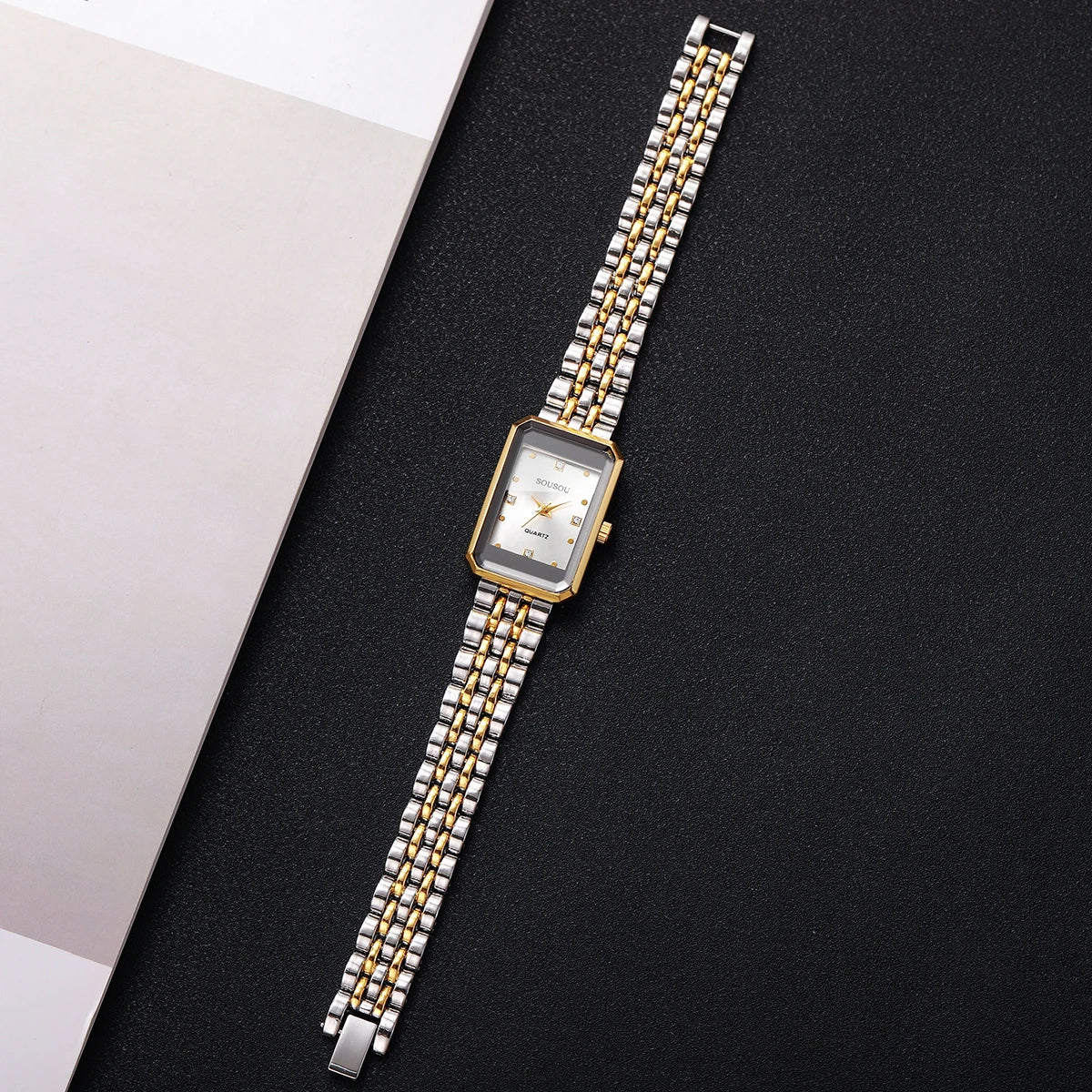 Fashion Rectangle Rhinestone Women Quartz Watch Stainless Steel Bracelet Ladies Dress Wristwatches Relogio Feminino（Without Box）