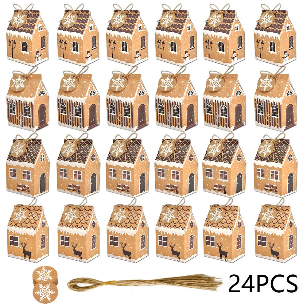 24Pcs Christmas Gingerbread Treat Boxes Mini Kraft Paper Christmas Candy Box Cute Gift Bag Party Gift Christmas Tree Decoration