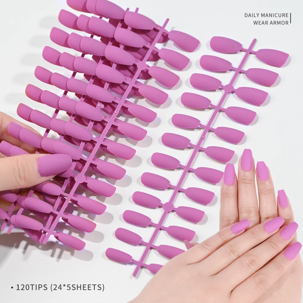 120pcs Frosted Matte False Nail Detachable Full Cover Artificial Fingernails Ballet Square Head Press On Fake Nail Tips