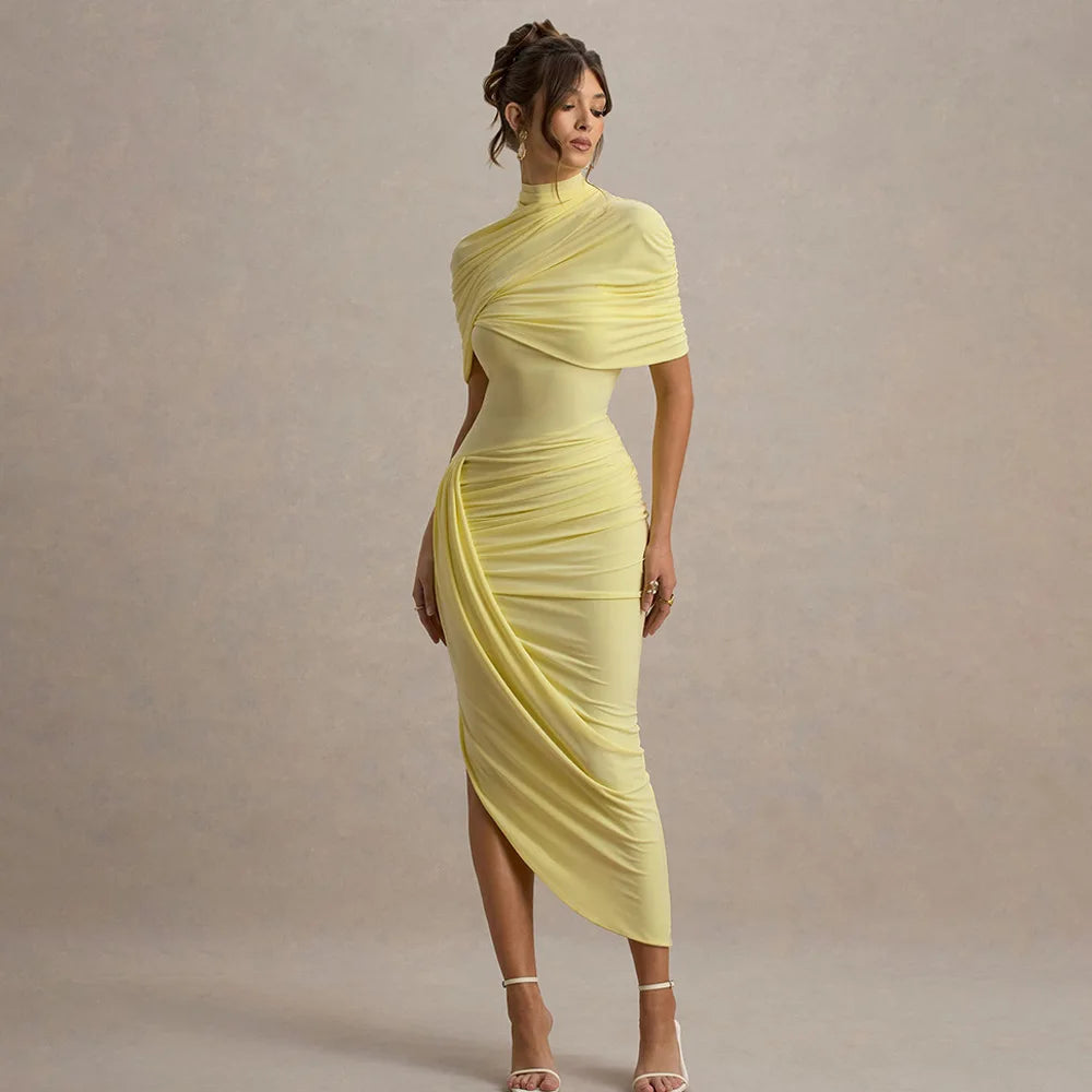 Chic Irregular Pleated Ruched Strapless Dress Women Sleeveless Off Shoulder Slim Short Dresses 2026 New Lady Evening Party Gowns