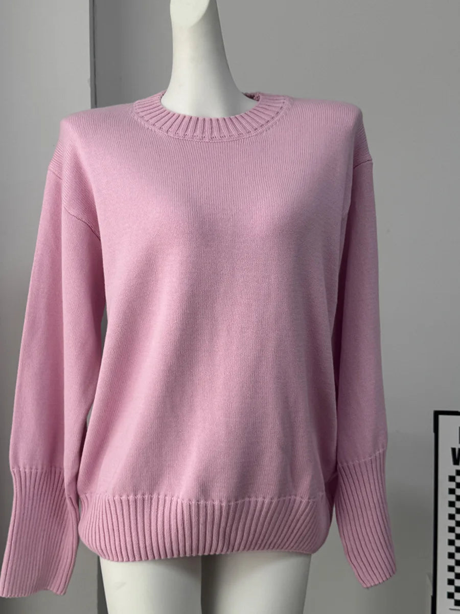 Women's Casual Solid Cotton Pullovers O-Neck Long Sleeve Warm Loose Knitted Top Female Autumn Winter Basic Soft Sweater