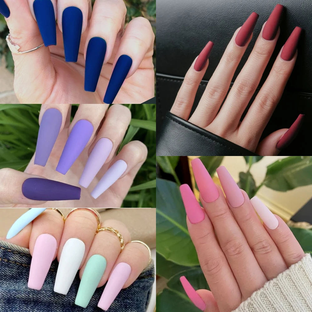 576pcs/box Frosted Colorful Long Coffin Fake Nails Acrylic Square Full Cover False Nails for Women DIY Press On Nails Extension