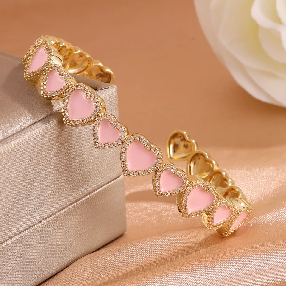 ZAKOL Sweet Fashion Pink Heart Cz Stacking Bracelets for Women Girls Shiny Cubic Zirconia Cuff Bracelet Bangles Jewelry Gift