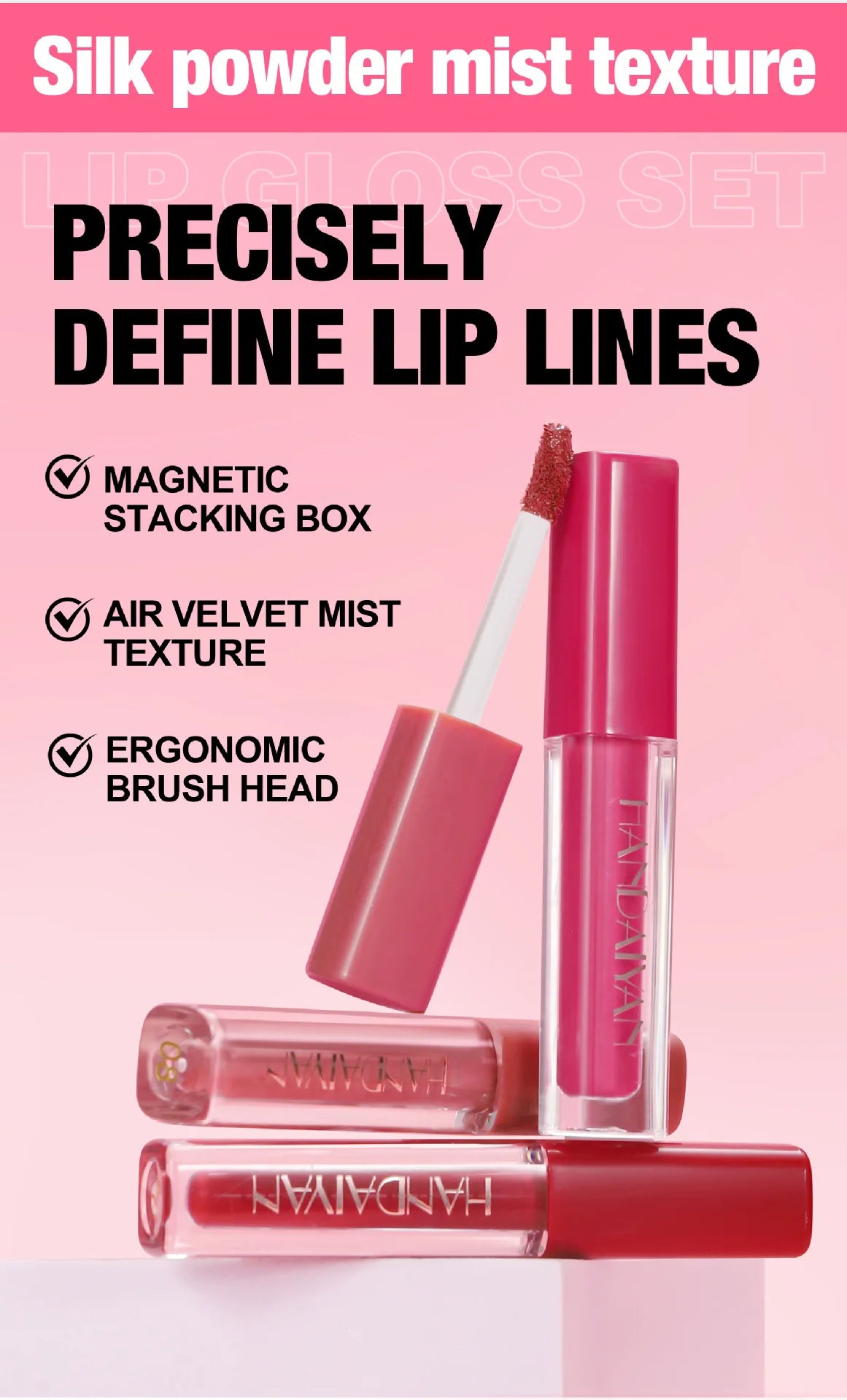 4Pcs Non-Stick Cup Matte Finish Liquid Lipstick Kit Long-Lasting Waterproof Highly Pigmented Clear Lip Gloss Set for Gift Beauty
