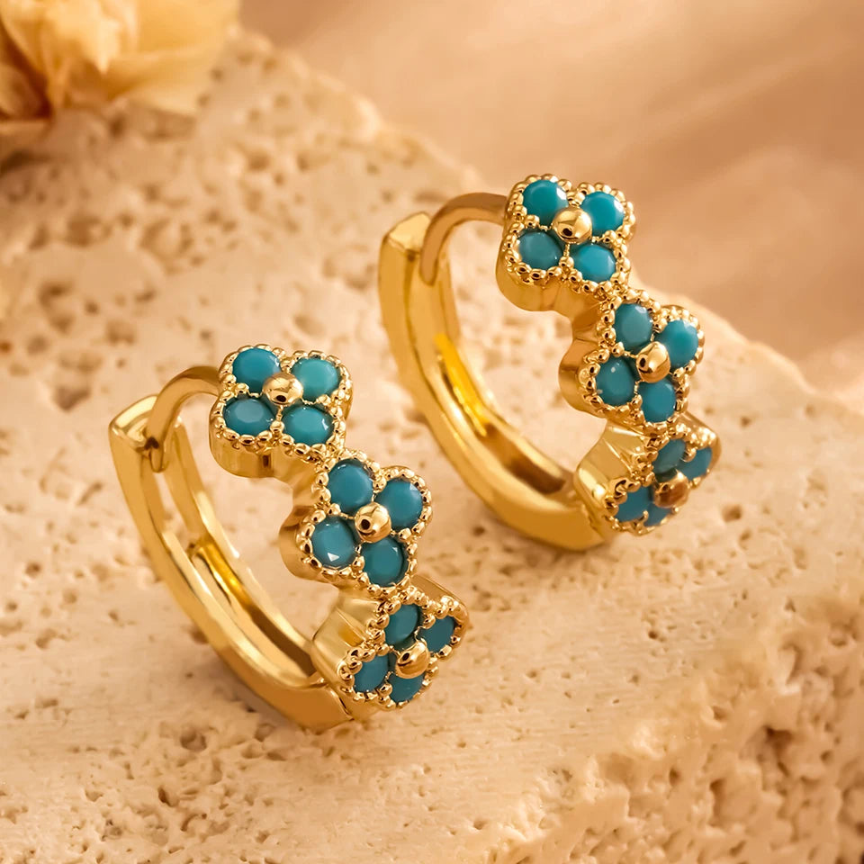 ZAKOL Luxury Turquoise Hoop Earrings for Women Temperament Gold Color Plated Micro-Intact Blue Zircon Party Ear Accessories