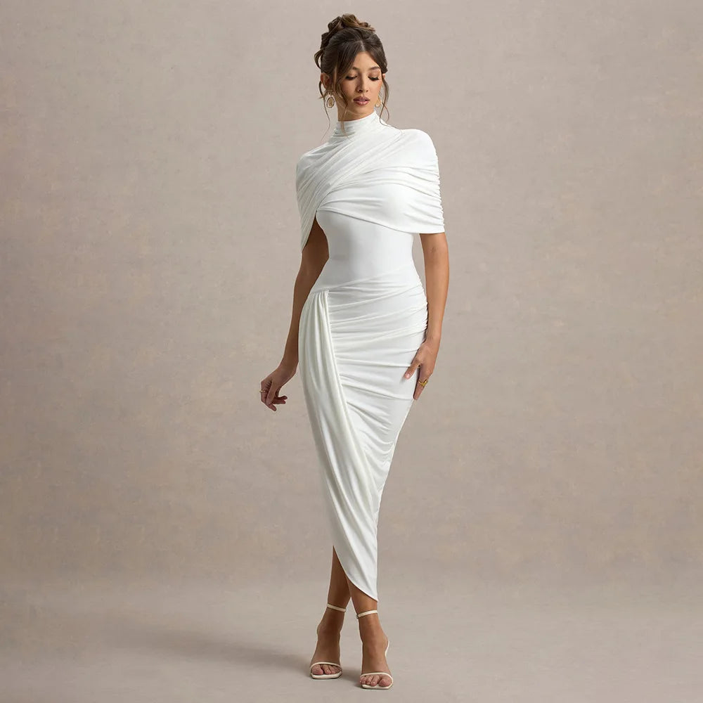Chic Irregular Pleated Ruched Strapless Dress Women Sleeveless Off Shoulder Slim Short Dresses 2026 New Lady Evening Party Gowns