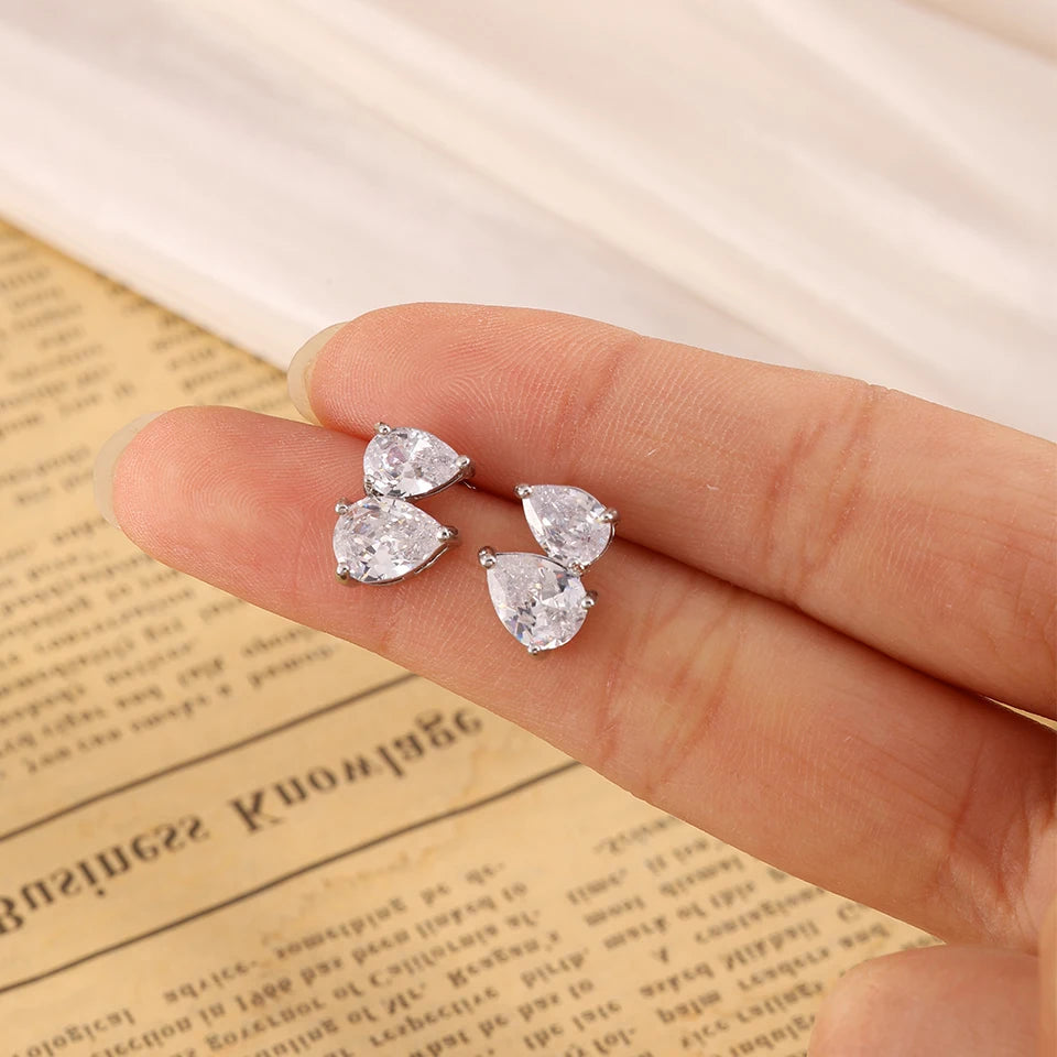 ZAKOL Cute Waterdrop-shaped Zircon Inlaid Stud Earring Sparkling Crystal CZ Silver Color Copper Jewelry Birthday Gift for Women