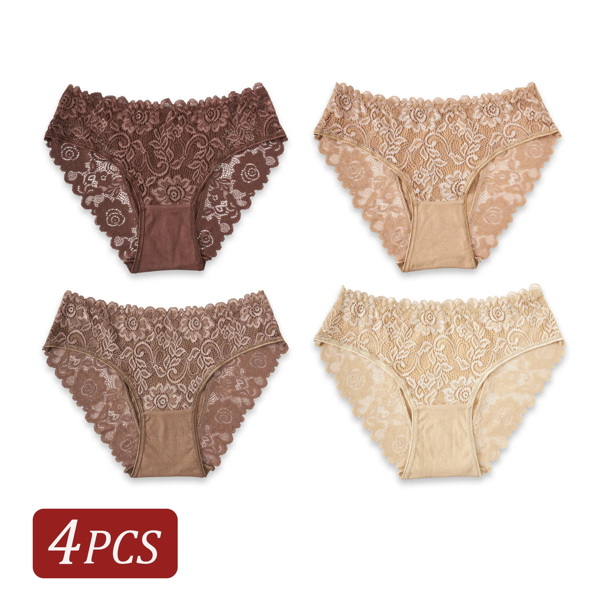 4PCS Women's Panties Sexy Elegant Floral Lace Underwear Comfortable Breathable Cotton Briefs Lingerie Perfect for Daily Wear