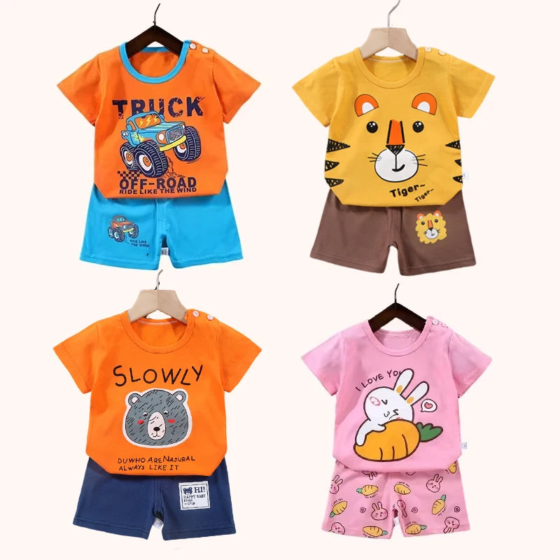 2PCS mother Kids Clothes Children's Sets Boys Girl T-shirt Shorts Summer Cotton Short sleeve Baby Children