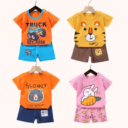 2PCS mother Kids Clothes Children's Sets Boys Girl T-shirt Shorts Summer Cotton Short sleeve Baby Children