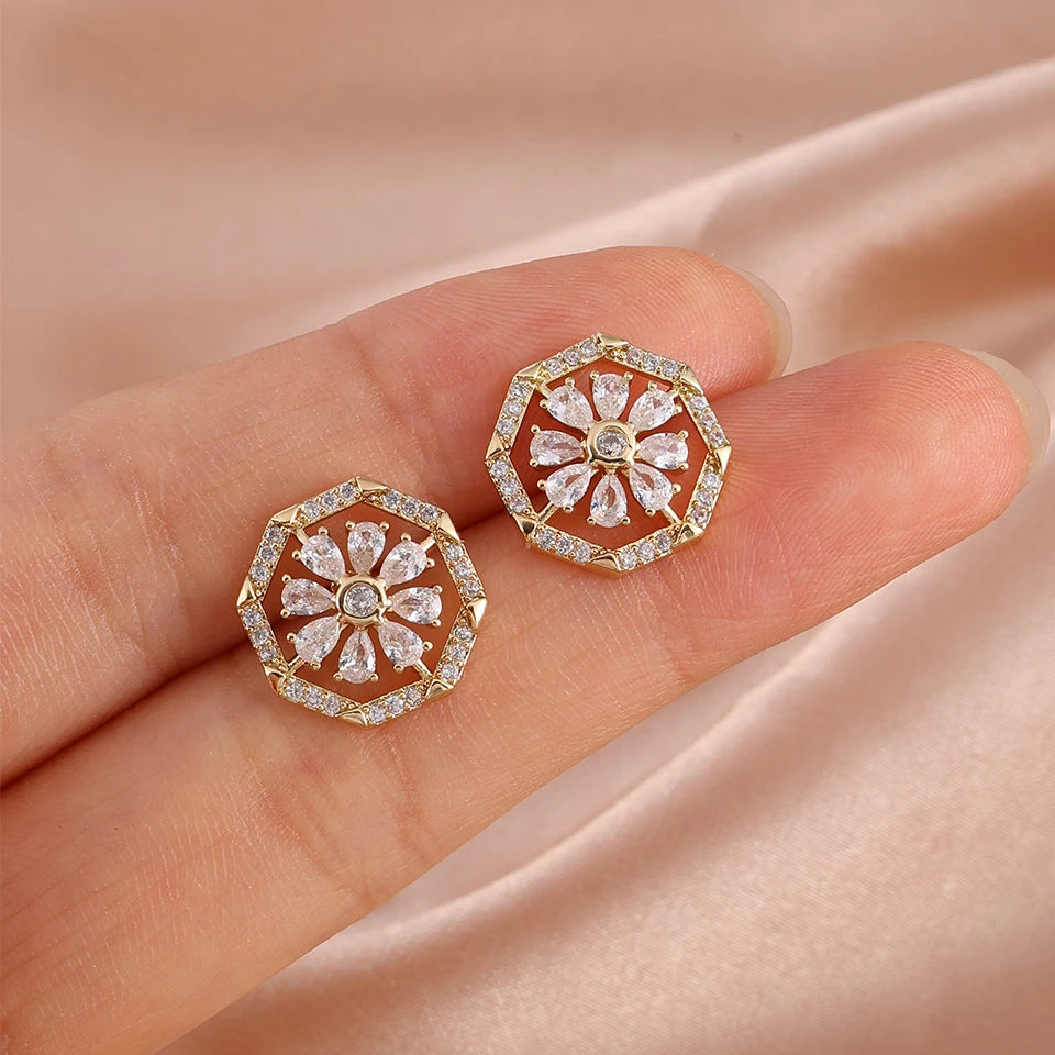 أقراط زينة زاكول فاشون أنيقة بنقوش هندسية وزهور من الزركون للنساء والفتيات، لطيفة وبسيطة ولامعة، هدية مجوهرات للأذن من الزركونيا