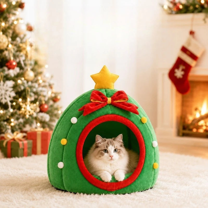 Sleeping in Autumn and Winter, Christmas Indoor Household Small Dog Litter, Cat Litter, Kennel Semi-closed, Safe and Warm