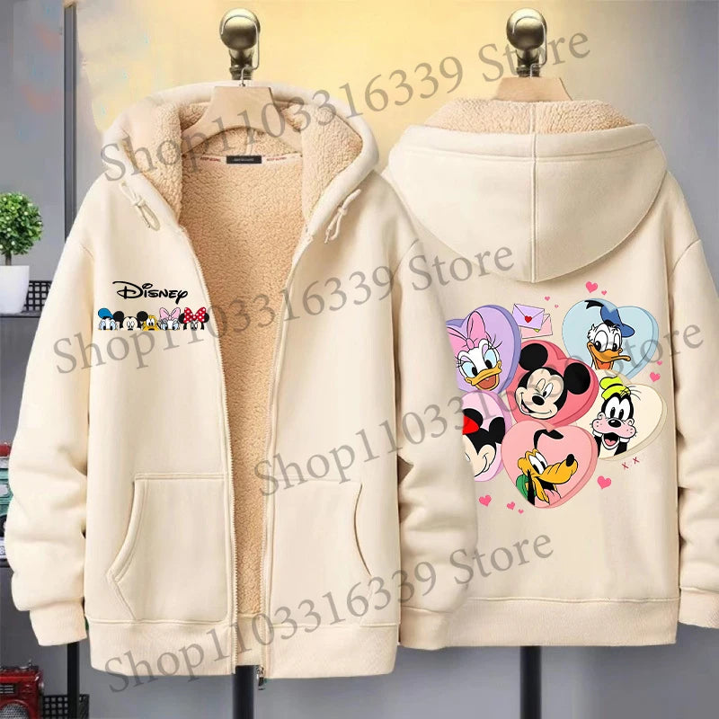 Mickey Mouse Sweatshirt Coat Male Female Autumn Winter New Thicken Long Sleeve Hooded Tops Outerwear Cartoon Clothing Xmas Gift
