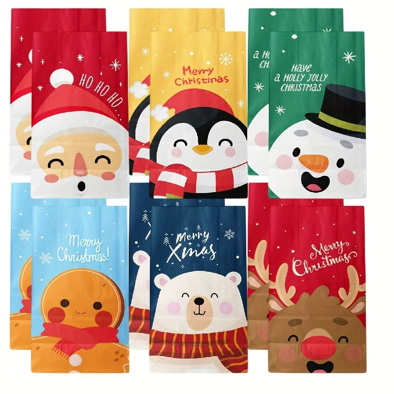 12pcs Christmas Candy Bag, Candy Gift Bag, Holiday Accessory Storage Bag, New Year'S Gift Packaging Bag, Paper Bag