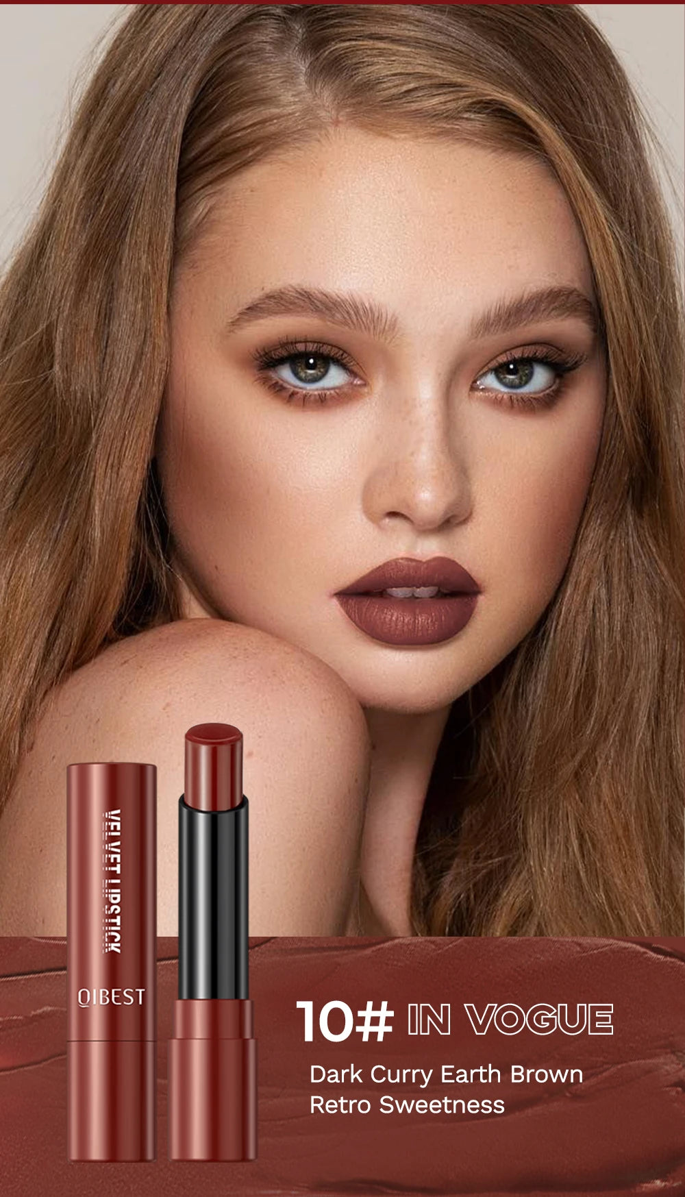 QIBESTNatural Velvet Matte Lipstick Long-lasting 10 Color Lip Stain Lightweight Moisturizing Lip Balm Women Makeup New Lip Tint