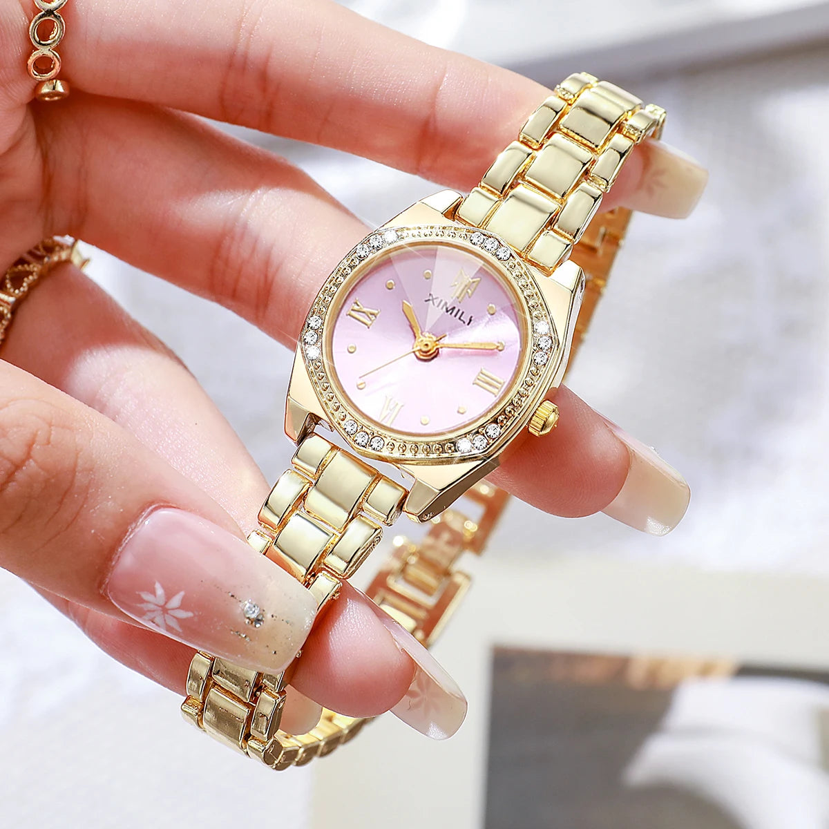 Elegant Rhinestone Roma Dial Women Quartz Watch Stainless Steel Bracelet Wristwatches Clock Gift Relogio Feminino（Without Box）