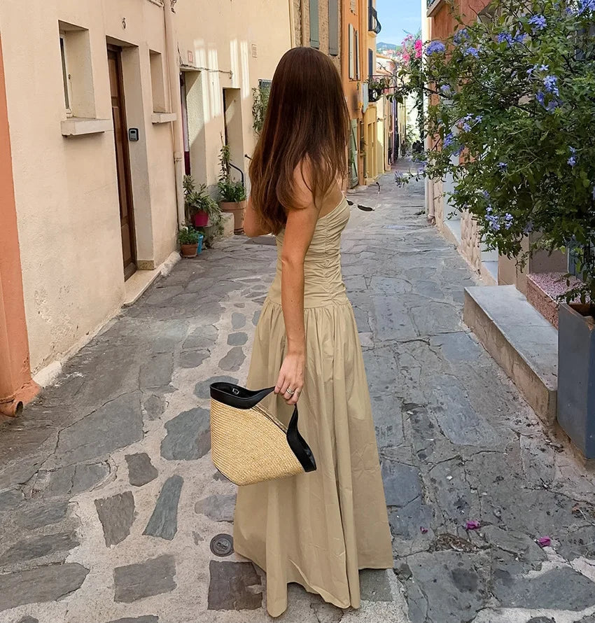 BKLD Sexy Pure Cotton Slim Fit Pleated Sleeveless Dress Clothes For Women Solid Color Fashion Elegant Strapless Evening Dress