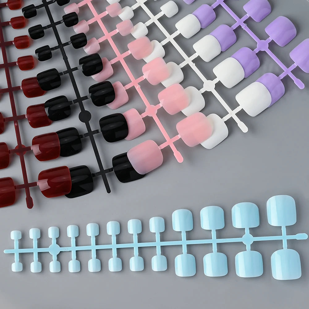 144/120Pcs Mixed Short Square False Toenails Acrylic Full Cover False Toe Nails Foot Nail Tips Extension Women Press on Toenails