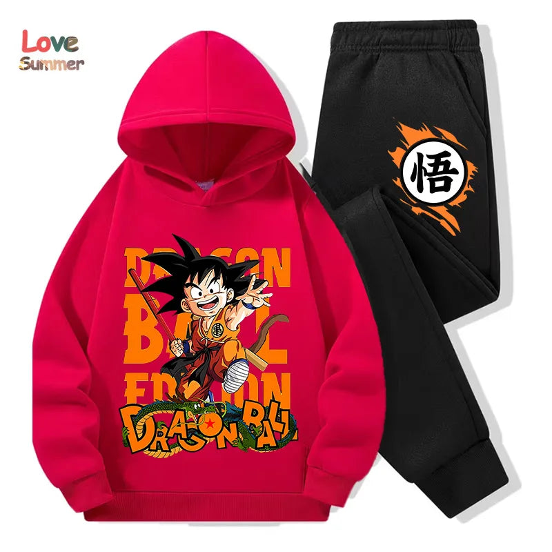 Anime hoodie pant 2pcs3-14 Years Kids Tracksuit DragonBall Clothes Goku Hoodie Boys Girls Sporty suit Ideal Daily Outdoor Wear