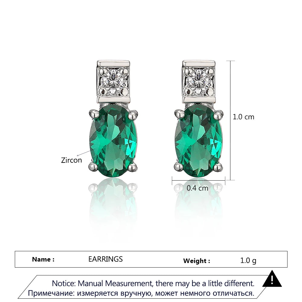 ZAKOL New Exquisite Elliptical Blue Green AAA Zircon Stud Earrings Shiny Crystal CZ Birthday Christmas Jewelry Gifts for Women