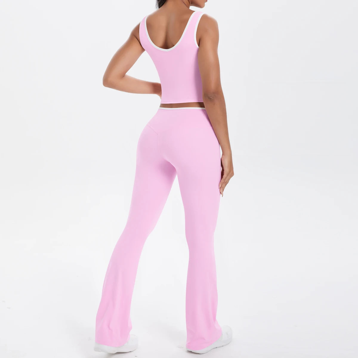 Autumn Women's Yoga Set U-neck Vest High Waist Cross Wide Leg Pants Set Tight Fitting Seamless Elastic Sportswear