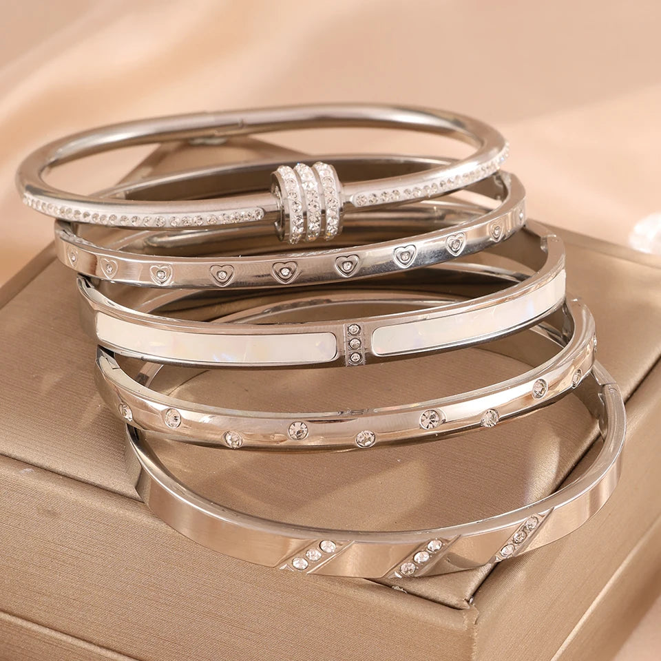 ZAKOL 5/1pcs Stainless Steel Bracelet With Shiny Zircon High-end Fashion Stacking Jewelry Birthday Party Gift for Women