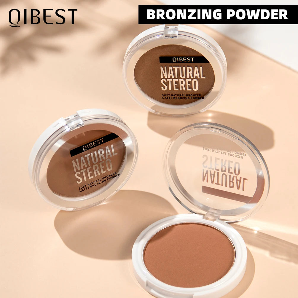 QIBEST Face Bronzer Makeup Contour Shading Powder Trimming Powder Cosmetic Face Concealer Highlighter Bronzer Palette For Women