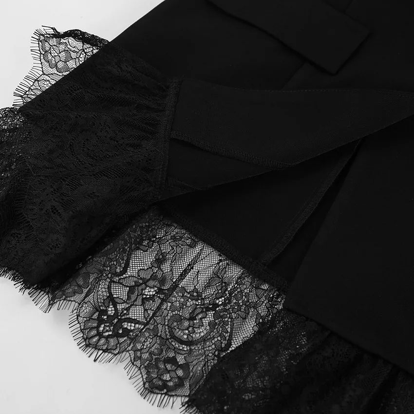 BKLD Black Blazer Dress Women Clothing 2026 Autumn Winter New Fashion Lace Patchwork Office Ladies Long Sleeve Short Dresses