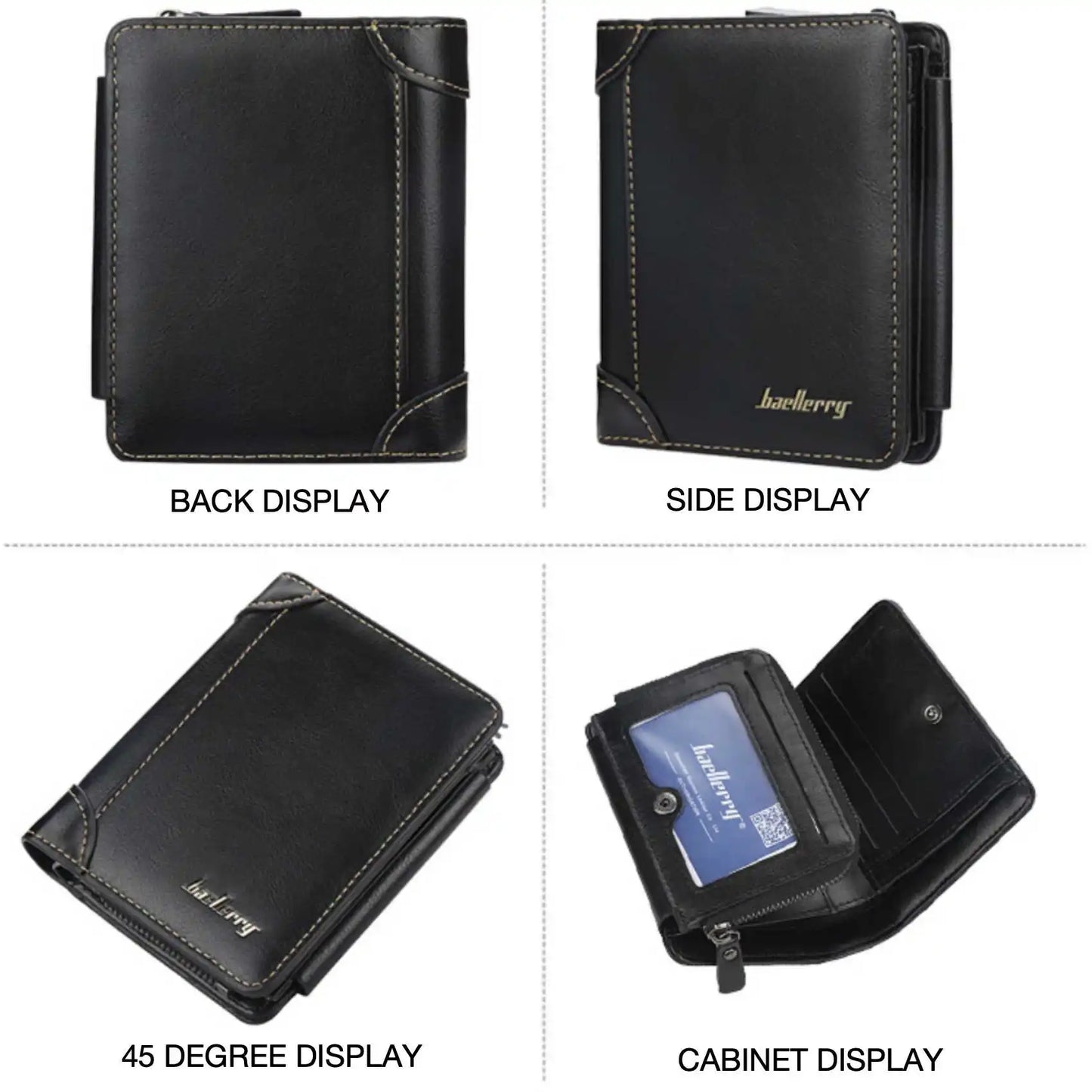 Multi-Card Triple Fold PU Leather Men's Short Wallet Large Capacity Zipper Coin Purse Simple Business Vertical Card Holder