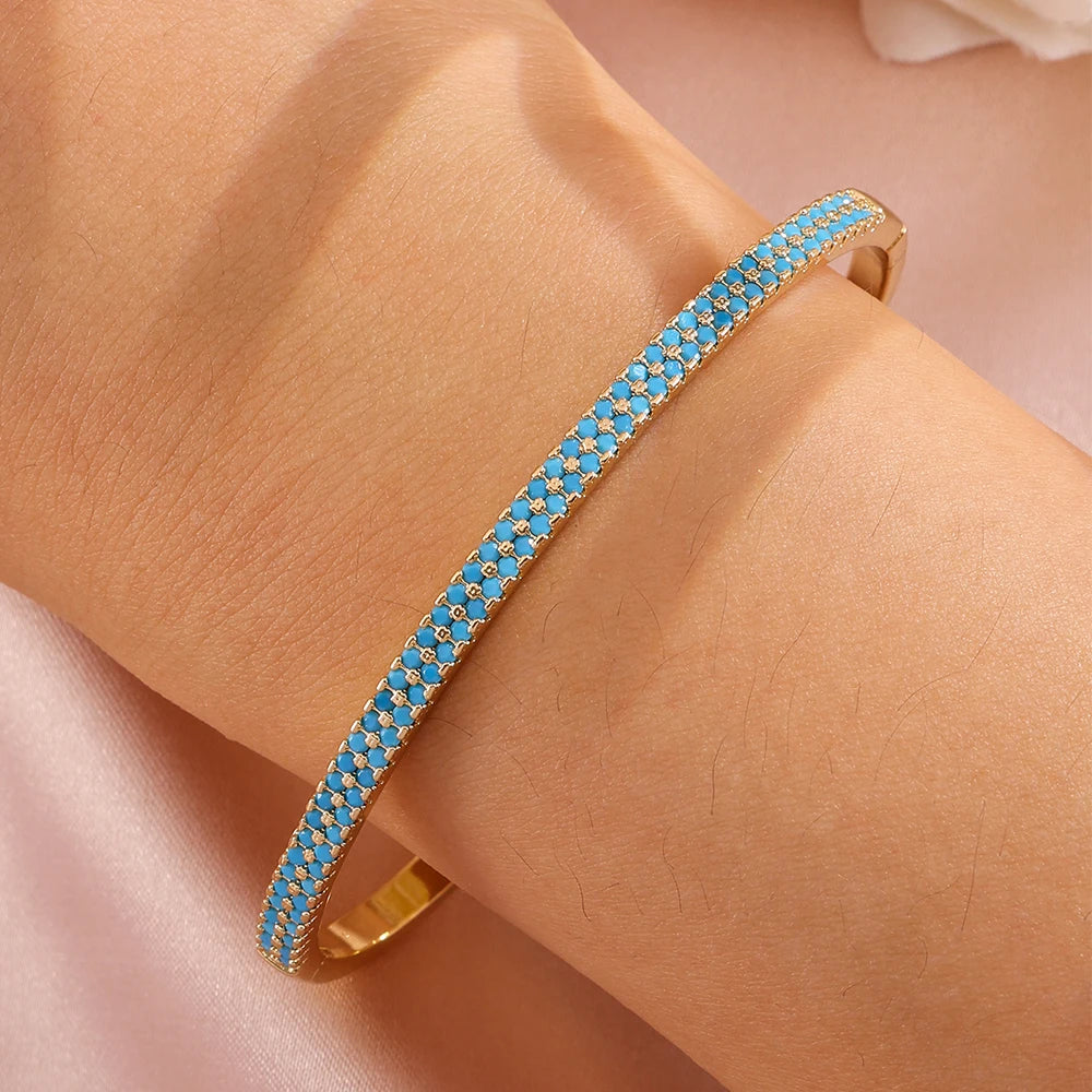 ZAKOL New 4 Styles Bule Turquoise Zircon Inlaid Bracelet Bangles for Women Ffashion Open Buckle Bracelets Stacking Jewelry