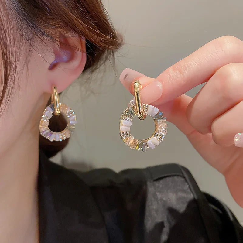 ZAKOL Elegant Rhinestone Zircon Drop Earrings Golden Circle Dangle Earrings for Women Simple Fashion Round Earring Jewelry