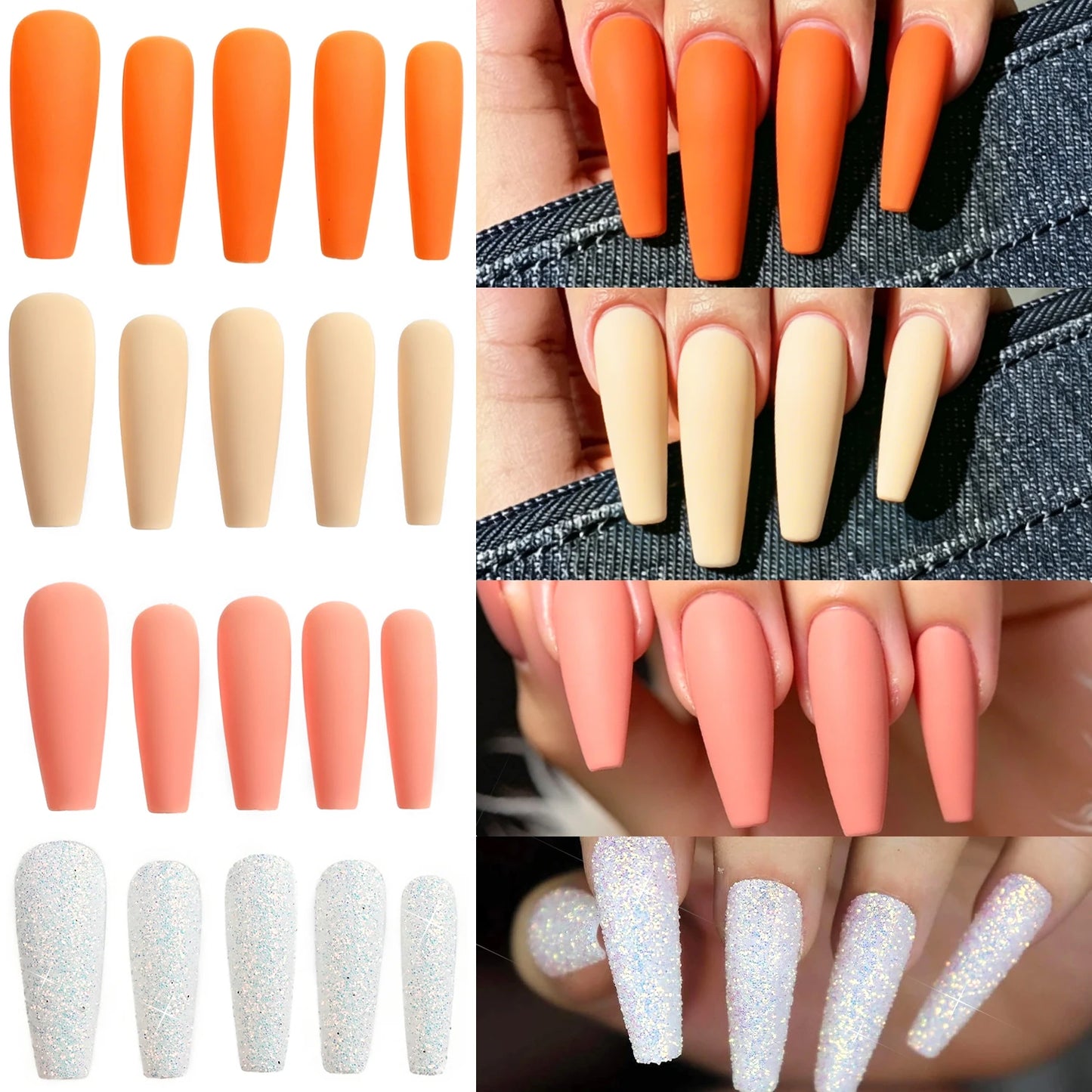96Pcs Long Coffin Ballet Full Cover Fake Nails Square False Nails Glitter Artificial Fingernails Women Wearable Press on Nails