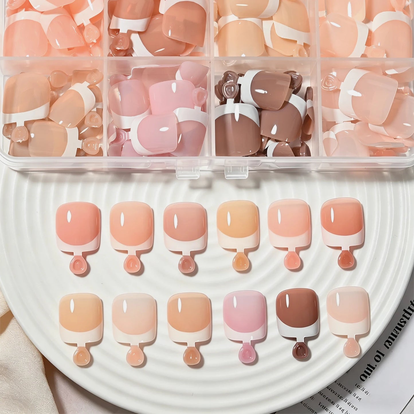 288/120Pcs False Toes Nails French Square Fake Toe Nails Pink/Nude/Brown Feet Nail Tips for Women Artificial Press On Toenails