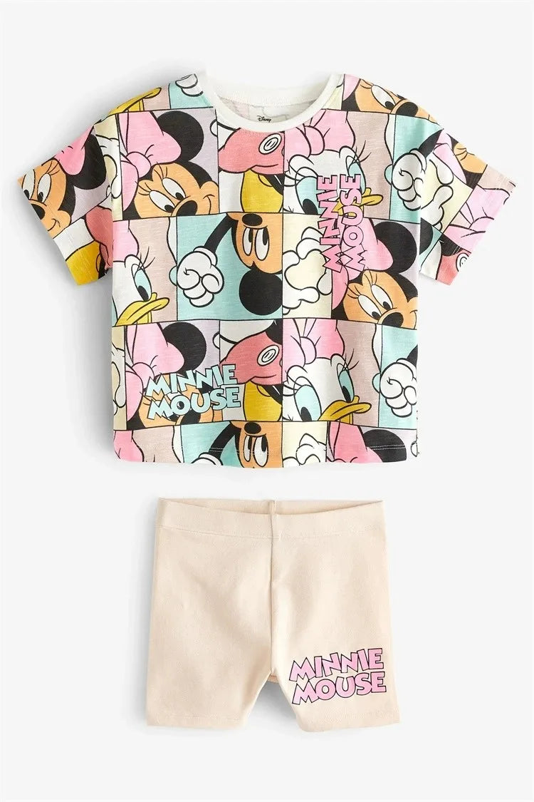 Disney Cartoon Printed Girls Clothes Short Sleeve Tracksuit Summer Clothing