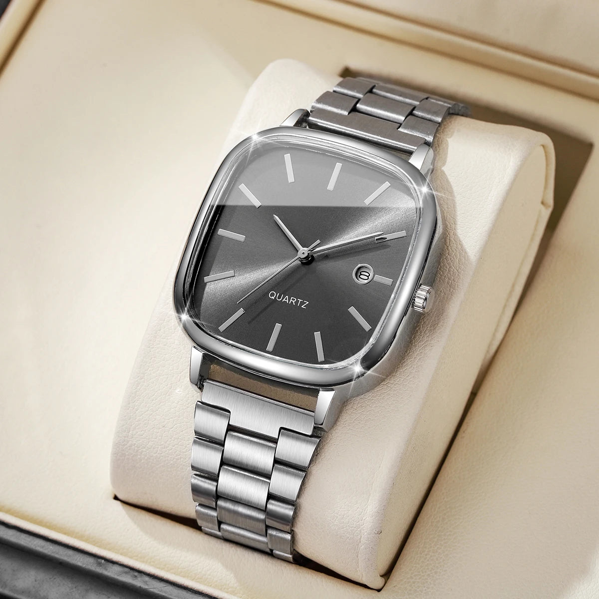 Fashion Square Men Business Watches Analog Calendar Quartz Watch for Mens Clock Reloj Hombre（Without Box）