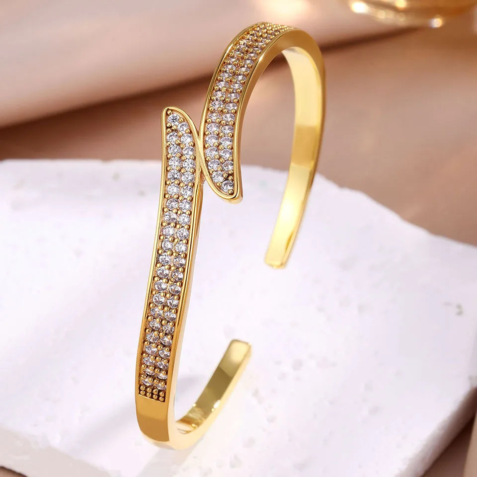 ZAKOL 1pc Elegant Gorgeous Full CZ Inlaid Cuff Bracelet Bangle for Women Shiny Cubic Zirconia Wedding Party Jewelry